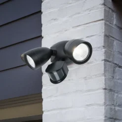 Lutec Shrimp Twin Head LED PIR Outdoor Wall Light - Black