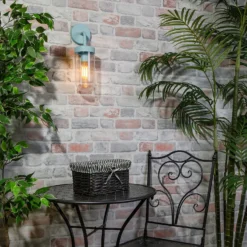 Kew Curved Arm E27 Outdoor Wall Light - Pale Blue -EGLO SALES 13924368 1914981979588091